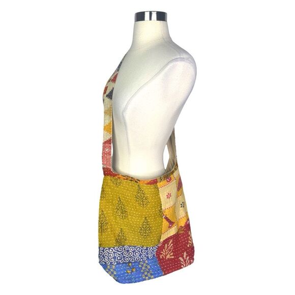 Kantha Patchwork Crossbody Hobo Shoulder Bag - 14” x 10.5” x 5.5” - Picture 2 of 6